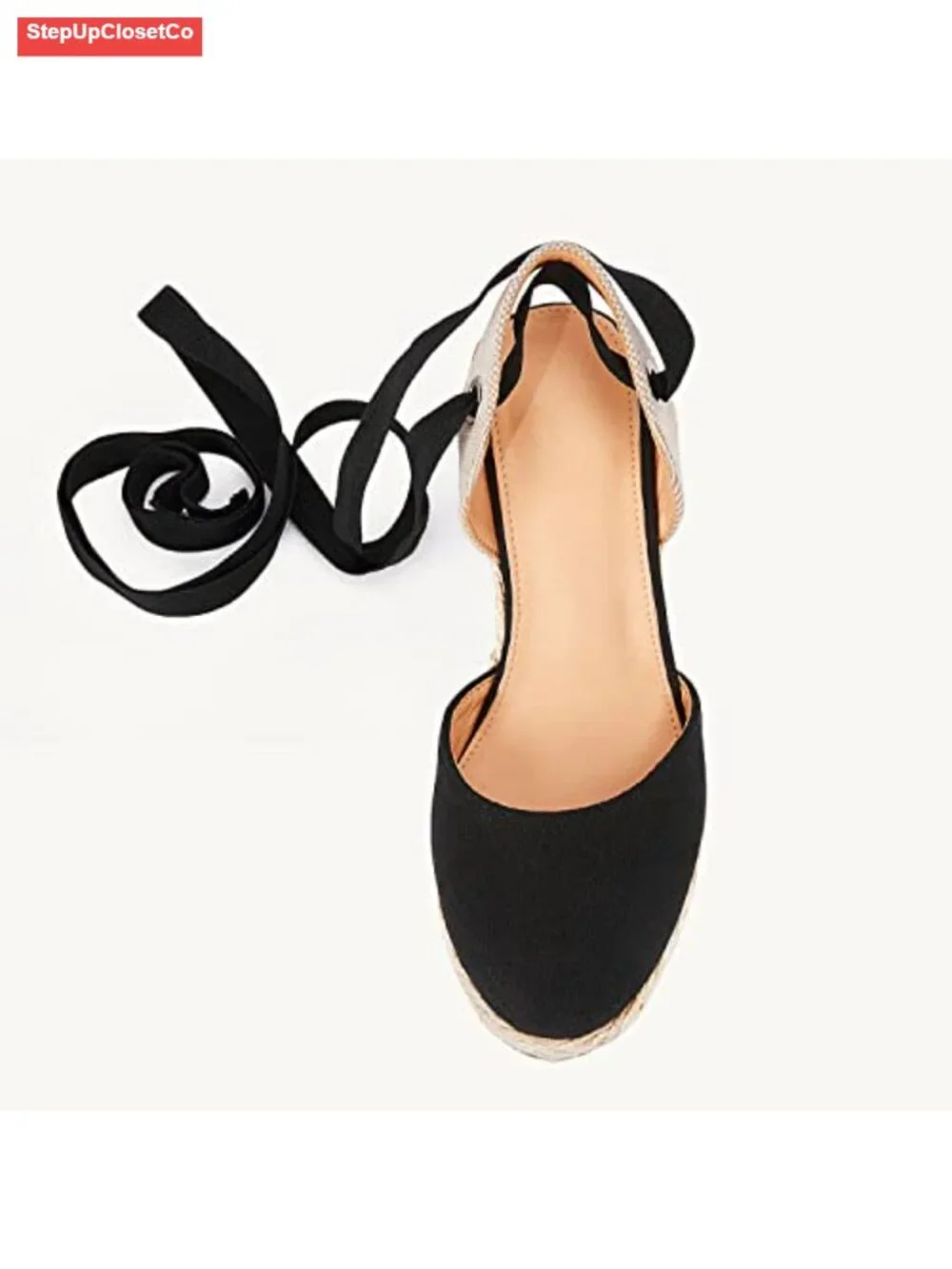 Synthetic Leather Espadrille Wedges Sandals Lace Up Platform Heels
